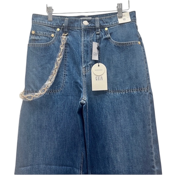 NWT Gap x Cult Gaia High Rise Stride Chain Jeans in Blue Size 28 - Picture 4 of 10